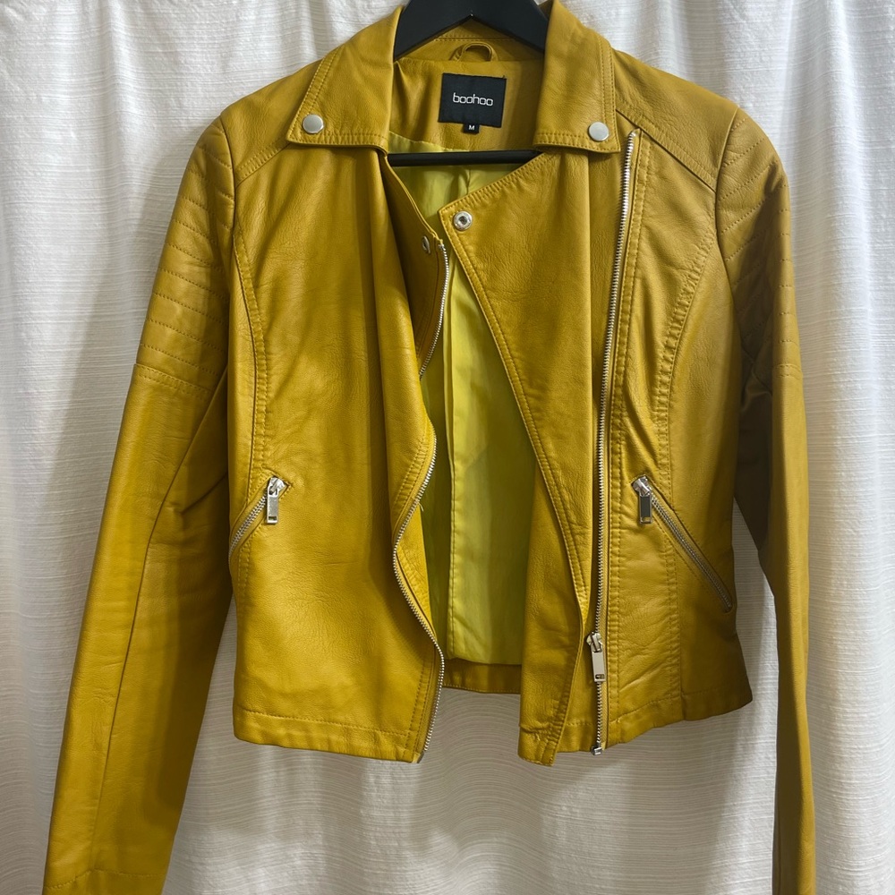 Mustard Boohoo leather jacket